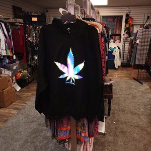 Black hoodie with reflective leaf from Just Get High size XXL